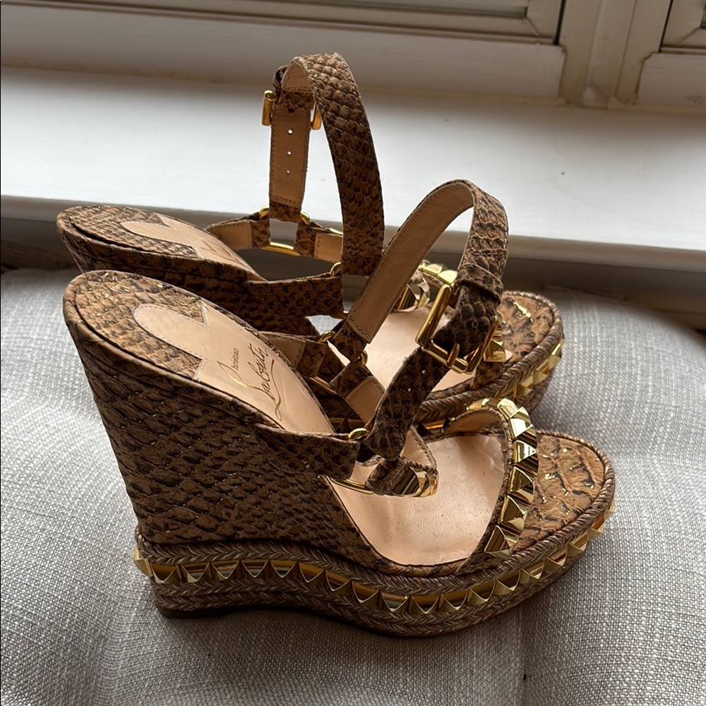 Christian Louboutin Brown and Gold Women's Sandals - Picture 4 of 6